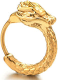 Retro Style Vintage Dragon Scales Huggie Hinged Hoop Earrings for Men Womens, Stainless Steel