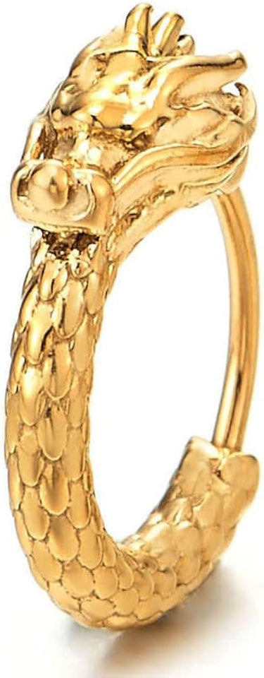 Retro Style Vintage Dragon Scales Huggie Hinged Hoop Earrings for Men Womens, Stainless Steel