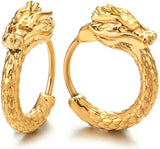 Retro Style Vintage Dragon Scales Huggie Hinged Hoop Earrings for Men Womens, Stainless Steel
