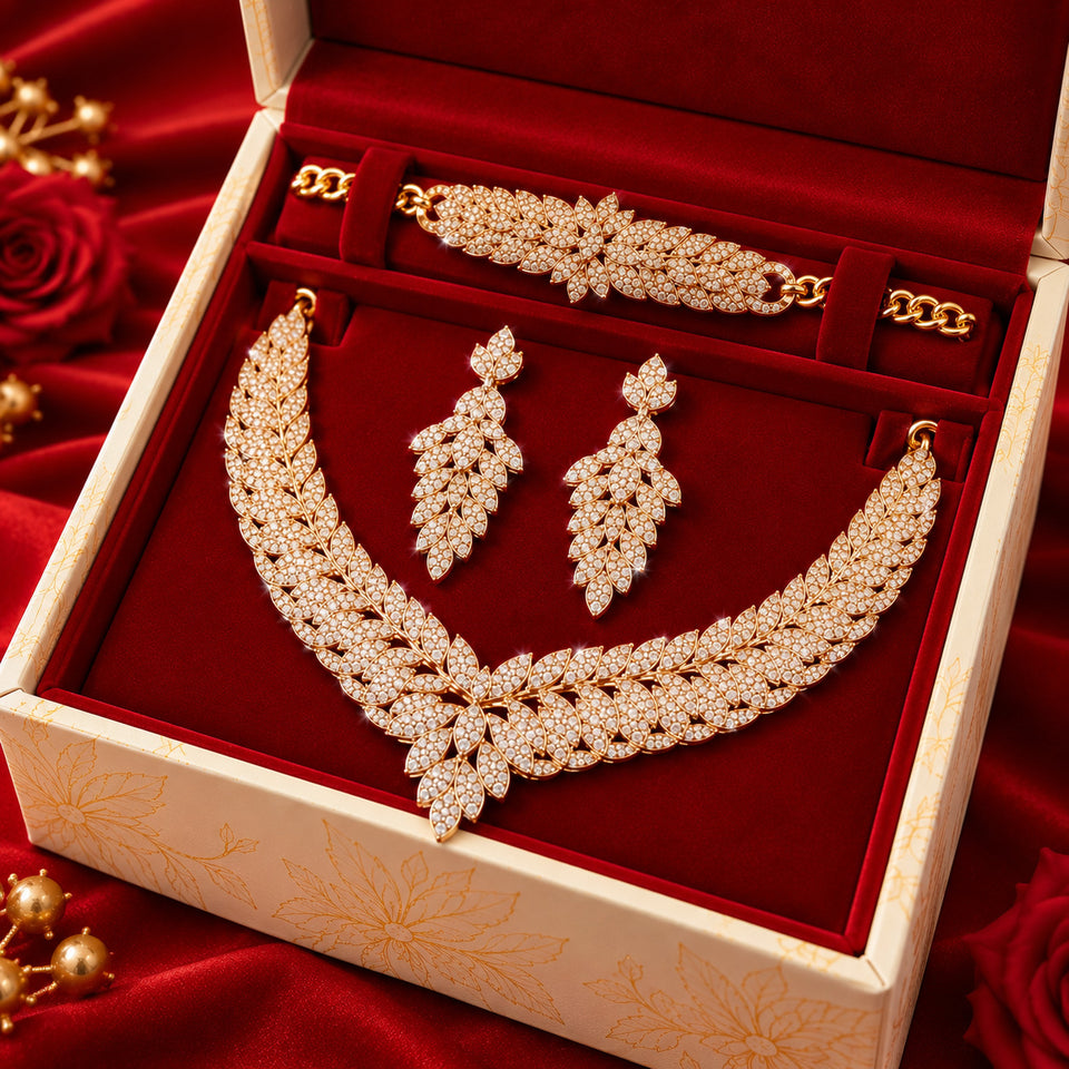 Elegant 3-Piece Gold-Plated American Diamond Jewellery Set