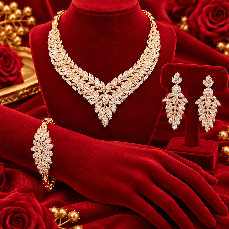 Elegant 3-Piece Gold-Plated American Diamond Jewellery Set