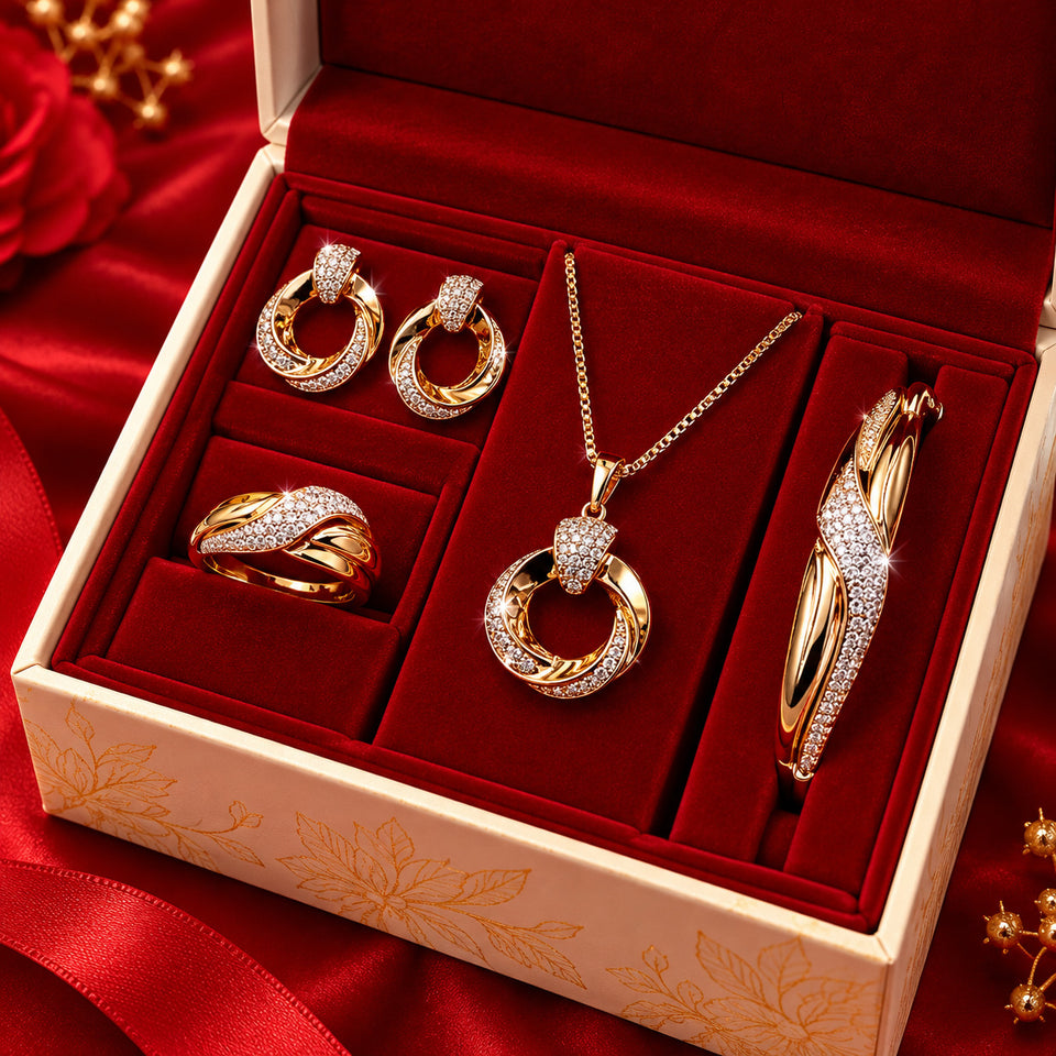 Elegant 4-Piece Gold-Plated American Diamond Jewellery Combo Set