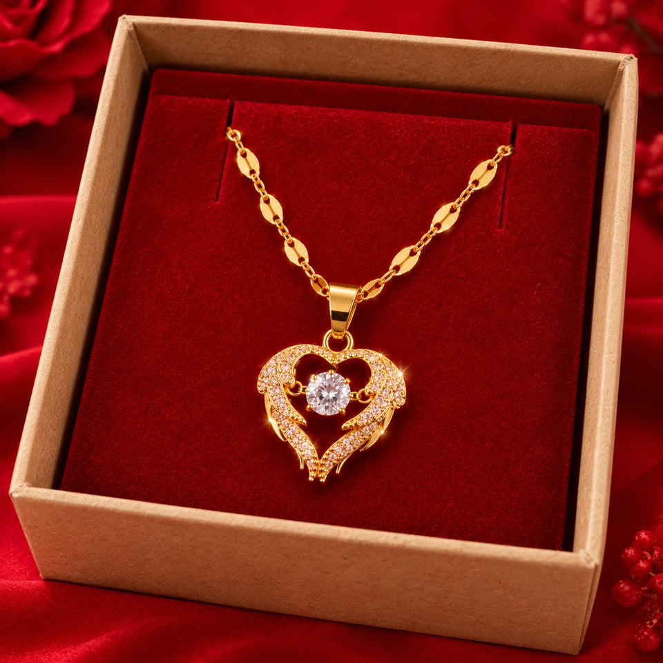Elegant Gold-Plated American Diamond Heart Pendant Necklace