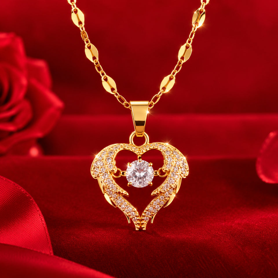 Elegant Gold-Plated American Diamond Heart Pendant Necklace