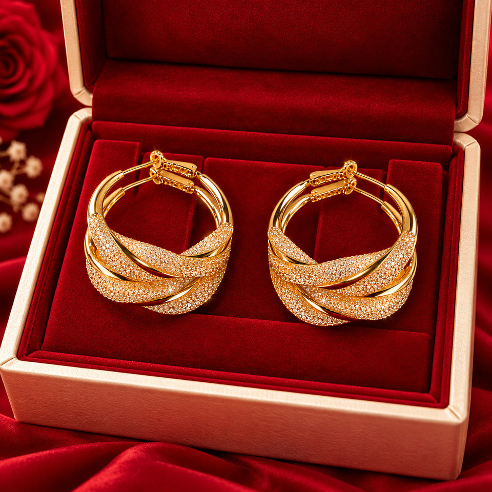 Elegant Gold-Plated American Diamond Hoop Earrings