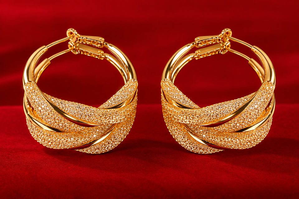 Elegant Gold-Plated American Diamond Hoop Earrings