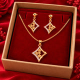 Elegant Gold-Plated Diamond-Style Necklace & Earrings Set