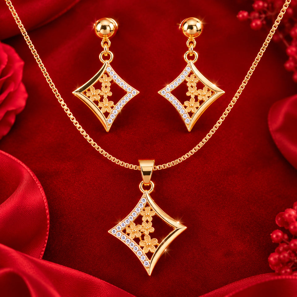 Elegant Gold-Plated Diamond-Style Necklace & Earrings Set