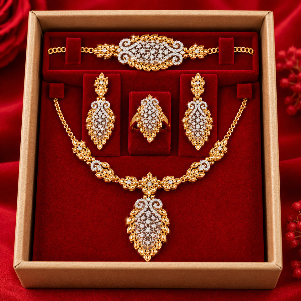 Elegant Gold-Plated Necklace, Earrings, Ring & Bracelet Combo Set